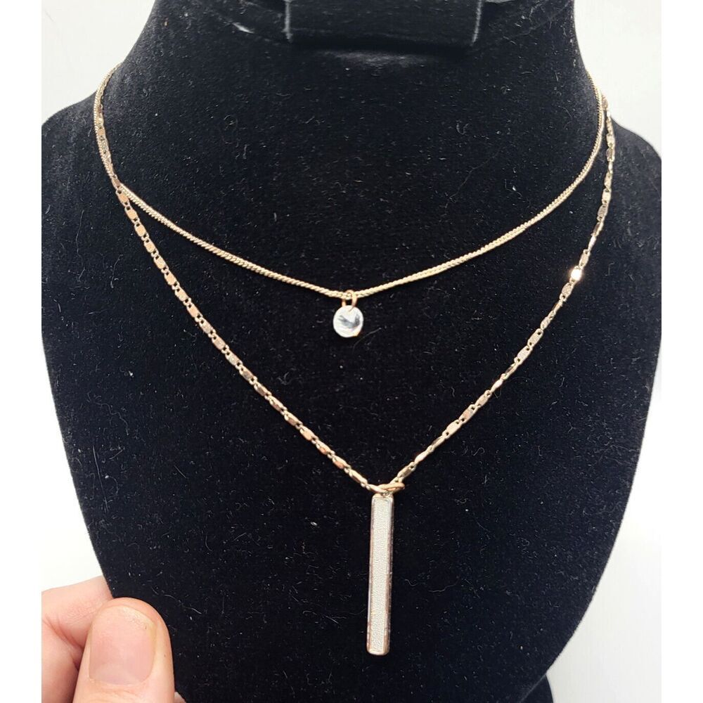Double Layer Dainty Chain Long Pendant Necklace 30in